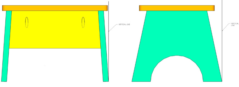 Two Side Views of the Stool Showing That the Footprint is Larger than the Top.