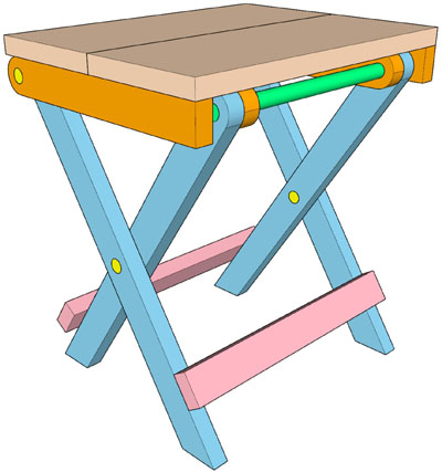 SketchUp Image of the Folding Stool Unfolded