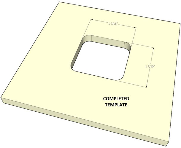 Cutting Around the Model Square into the MDF Substrate Showing the Fixed Collar and 1/8-inch Cutting Bit