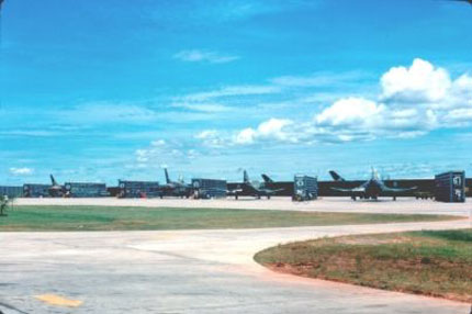 F-105s and F-4s Parked in Revetments
