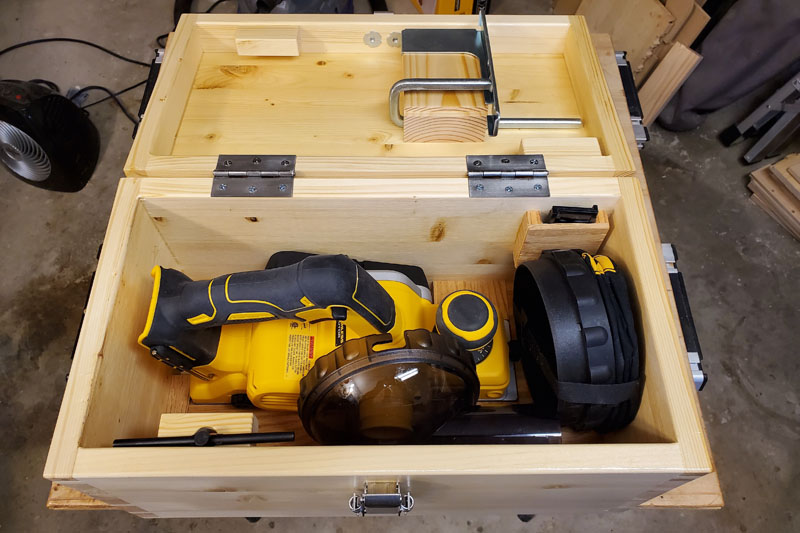 Open Planer Box with All Its Contents Stowed Inside