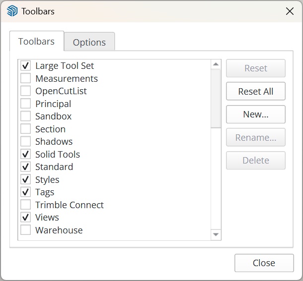 List of Selected Toolbars