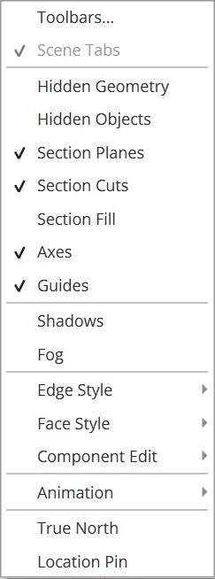 List of Selected Items in the View Menu