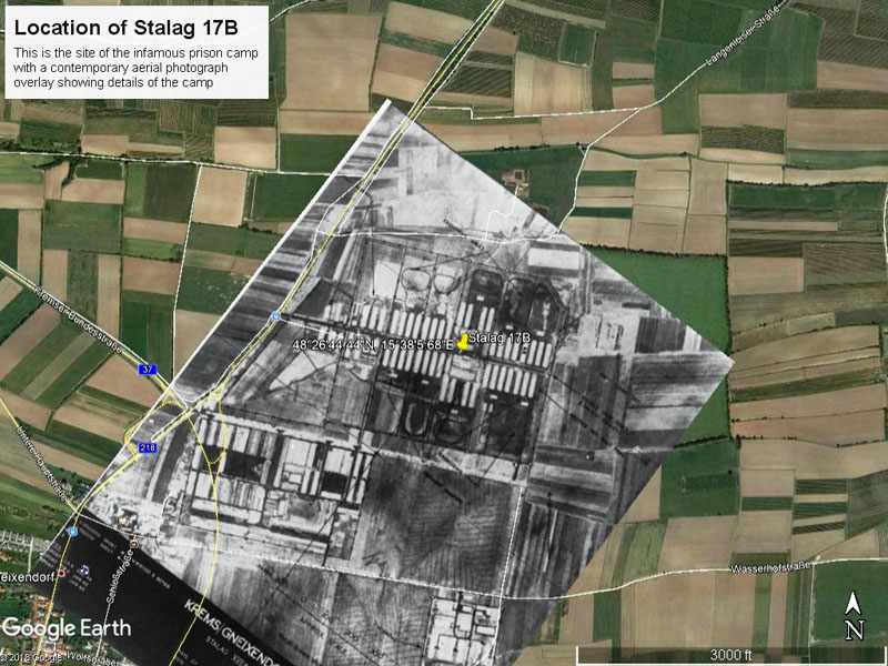 Reconnaissance Photograph of Stalag 17B Overlaid on a Google Earth Image