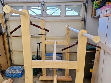 End View of the Rack with One Hanger on Each Closet Pole