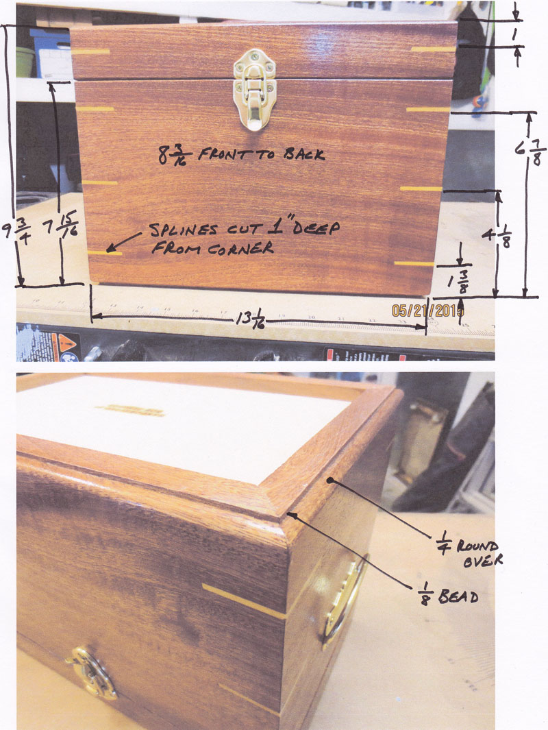 Dimensions Along Front and Bottom of Sapele Box